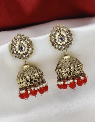 Orbis Big Jhumka Earrings & Studs -Red Beads Alloy Jhumki Earring