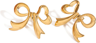 Aainara Gold Bow Design Statement Earrings, Vintage Style, Double Ribbon Pattern Stainless Steel Stud Earring
