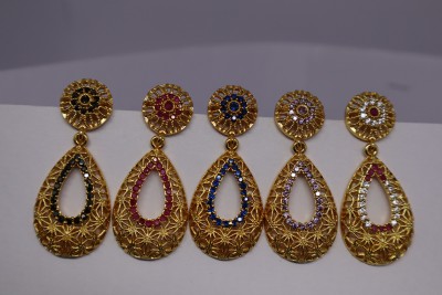 Manithali Gold Covering HANGING Copper Earring Set