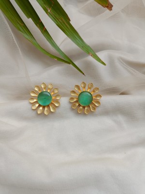 FHF Gold Plated Stone Flower Stud Brass Stud Earring