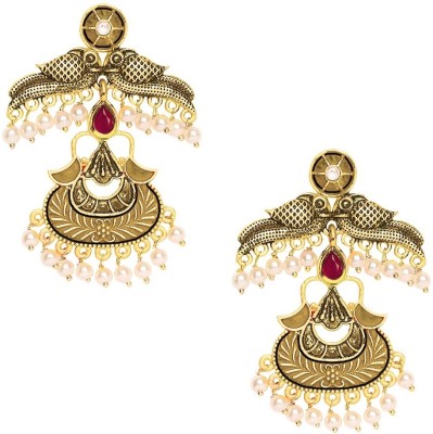 fabula Antique Gold Tone Maroon Stones with Beads Ethnic Beads, Crystal Metal Drops & Danglers