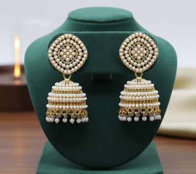 Vinayak Ethnic Fancy Light Weight Pearl Gold Platted Oxidized Earrings for Girls Pearl Alloy Drops & Danglers, Jhumki Earring