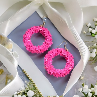 Jewelgenics Pink Beaded Pearl Hoop Dangle Earrings Beads Alloy Drops & Danglers, Hoop Earring