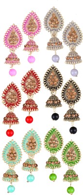 MEENAZ kundan earrings ear rings earing jhumka jhumkas Combo set South temple design Beads, Pearl Alloy, Metal, Enamel, Crystal, Zinc, Stone Jhumki Earring