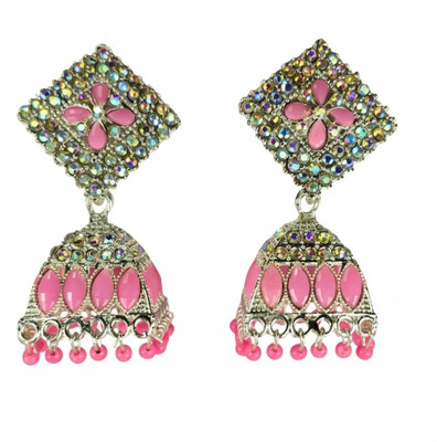 THE DM COLLECTION Beautiful Designer Square Shape Jhumka Earrings for Women and Girls Brass Jhumki Earring