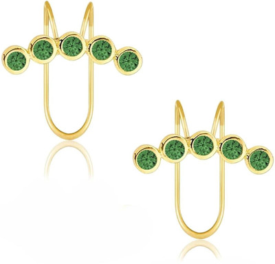 THANU'S CRAFT Elegant 18K-Gold Plated Green Stone studded Ear Cuff Earring Crystal Metal Stud Earring