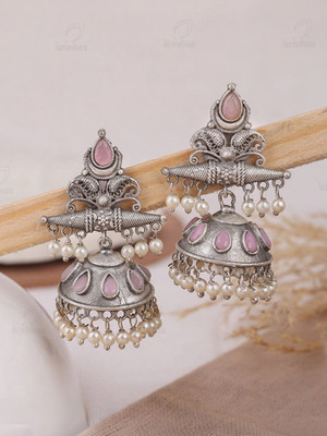 DANGAR ENTERPRISE Traditional Silver with indian Pearls Women (Pink) Emerald Metal Jhumki Earring