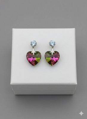 Kradha Dainty Pink Crystal Heart Drop Earrings Alloy Drops & Danglers