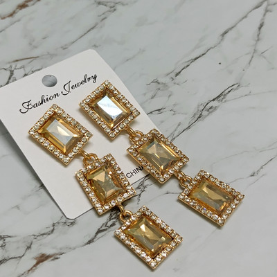 DRK Fashion Gold drop korean long earrings Alloy Rhinestone Studs, Tassel Earring, Drops & Danglers, Earring Set, Jhumki Earring