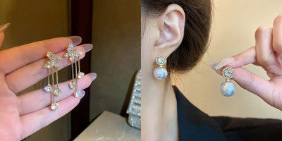Celestria Korean Style Stone Decor Butterfly Shaped Earrings Alloy Rhinestone Studs, Drops & Danglers, Stud Earring