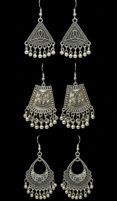 Sradha Women's and Girl's Oxidised earrings pack of 3 Alloy Jhumki Earring