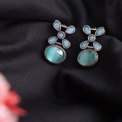 sunhari jewels Ox Mint Green Stone Round X Design Earring Alloy Earring Set