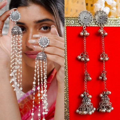 ISLANA combo of 2 Oxidised silver jhumki jhumka Earrings for women and girls Alloy Jhumki Earring