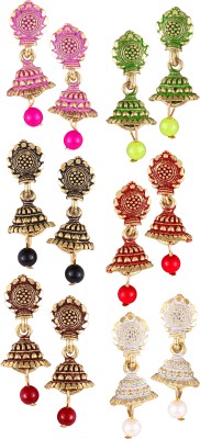 MEENAZ earrings ear rings earing jhumka jhumkas Combo South temple design Traditional Beads, Pearl, Cubic Zirconia, Crystal, Zircon, Diamond Metal Chandbali Earring, Drops & Danglers, Earring Set, Jhumki Earring