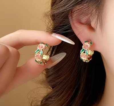 AKISON JEWELS Trendy Floral Korean Earrings For Women Girls Trendy Western Fashion Earring Alloy Hoop Earring, Earring Set