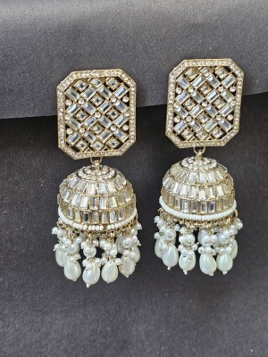 pinkscollection Mirror Work Jhumki Earrings Pearl, Crystal Alloy, Crystal Jhumki Earring, Drops & Danglers