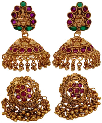 DK FASHION GOLD PLATED ZUMKI EARRING-1ER10-GOLD Ruby Brass Jhumki Earring