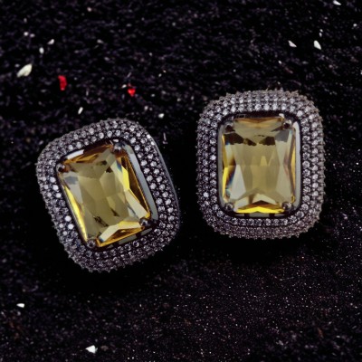 Opal Touch Gleaming Crystal Yellow Black Plated Studs Cubic Zirconia Brass Stud Earring