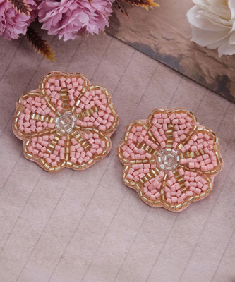 University Trendz Handmade Peach Floral-Beaded Stud Earrings For Women/Girl's Alloy Stud Earring