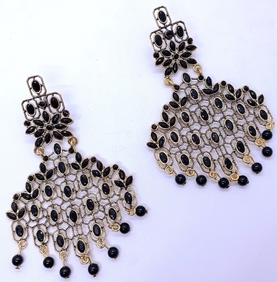 Homemet Gold Earrings For Women Black Diamond Golden Jhumka Earrings Long Jumki for Girl Beads Alloy Earring Set