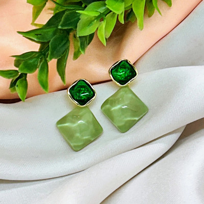Neeara Fashion Green Korean Earrings for Women -Gold Plated Studs | Stylish Earrings | Trendy | Alloy Stud Earring