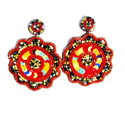 MG FASHION Adda Aari Beds Work Beads Fabric Hoop Earring