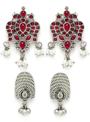 Karatcart Karatcart Set of 2 Oxidised Silver Red Stone Studded Stud Earrings for Women Alloy Stud Earring