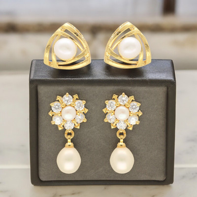Sri Jagdamba Pearls Shalimar Combo Of 2 Pair Earrings Pearl Alloy Stud Earring
