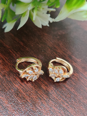 VibeWind Gold Plated Cz Leaf Shining Stud Bali Earrings for Daily Wear Cubic Zirconia Metal Stud Earring