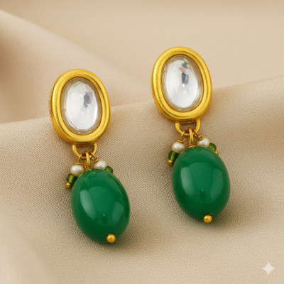 SHI Jewellery Kundan Gold Plated Oval Shape Pearl Drop Stud Earrings for Girls and Women Mother of Pearl Alloy, Brass Plug Earring, Stud Earring