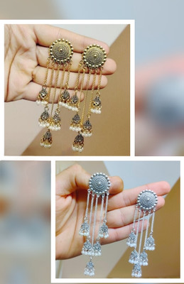 JEWERICHE IMITATION Chain-Golden & Silver, Stylish Chain Drop Earrings Pack of 2 Colors Alloy Drops & Danglers