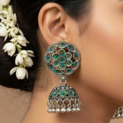 Aurivie Traditional Oxidised Peacock Jhumka for Women - Elegant Earrings for Women Alloy Jhumki Earring