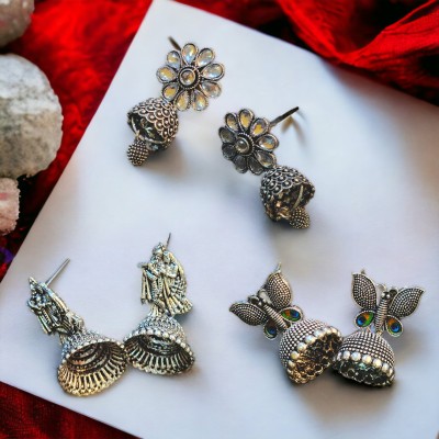 GoldNera German Silver Antique Jhumki Earrings for Girls Women German Silver, Metal Earring Set