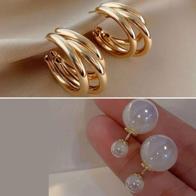 estailo fashion Perky Pearl Day Hoops Earrings Alloy Earring Set
