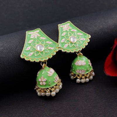 Saizen Traditional gold-plated light Green color Meenakar earring for girls and women Alloy Jhumki Earring