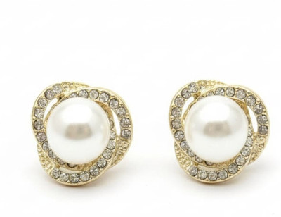 Blinksy Bloom Elegant Pearl& Crystal Stud Earrings for Women Pearl Stainless Steel, Crystal Stud Earring