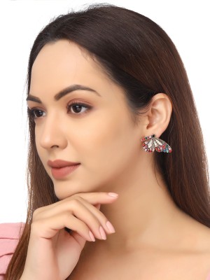 YELLOW CHIMES Multicolor Butterfly Designed Stud Drop Earrings Crystal Metal Stud Earring