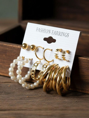 Dressberry Multi Designs Women Floral Earrings For Women/Girls Pair of 6 Earring Set Pearl Alloy Hoop Earring