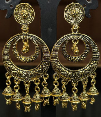 Shora Gold Oxidised Jhumka Earring Alloy Jhumki Earring, Earring Set