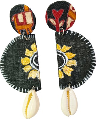 Soundarya boutique Handcrafted and handpainted white and black earrings set Fabric Drops & Danglers