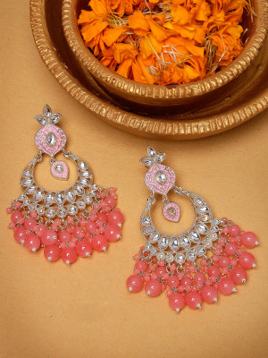 Studio Sukkhi Sparkling Gold Plated With Kundan Studded Pink Meenakari Chandbali Earrings Alloy Chandbali Earring