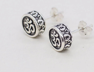 house of common Stylish Silver Plated Om Studs Alloy Stud Earring