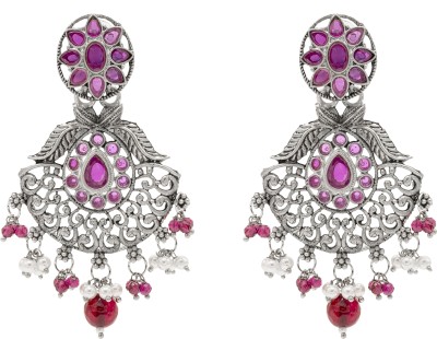 Shining Jewel Shining Jewel Traditional Matte Silver Oxidised CZ, Crystal Studded Drop Earring Brass Drops & Danglers