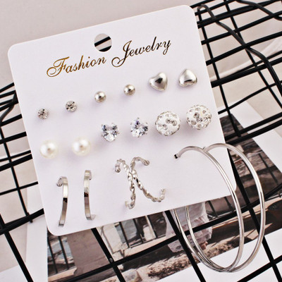 DESTINY JEWEL'S New Trendy Fashion Pearl Stud Earrings Women Bohemian Circle Hoop Earrings Set Crystal Alloy Hoop Earring