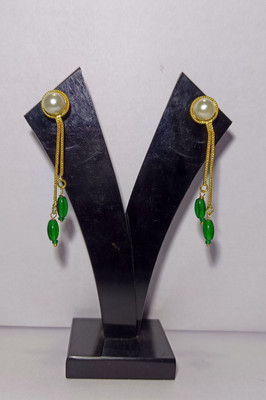 MK Gallery Golden Bridal Green Tringle Earring Brass Chandbali Earring