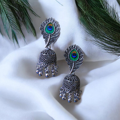 The Glitz Gallery Peacock Earrings for Women Stylish Radha Krishna & Silver Earrings Alloy Drops & Danglers, Earring Set
