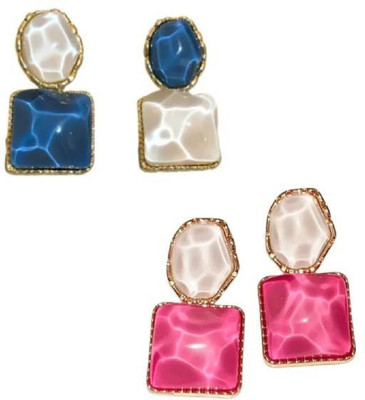 AKISON JEWELS 2 Pair Blue & Pink Combo Earrings Korean Earrings For Women Western Earring Crystal Alloy Drops & Danglers