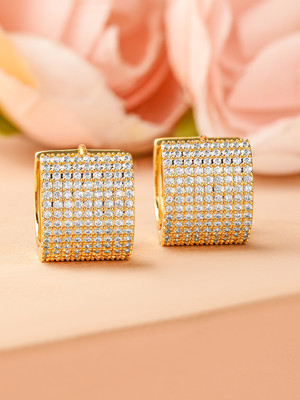RUBANS Rubans 18K Gold-Plated Cubic Zirconia Studded Hoop Earrings Cubic Zirconia Brass Hoop Earring