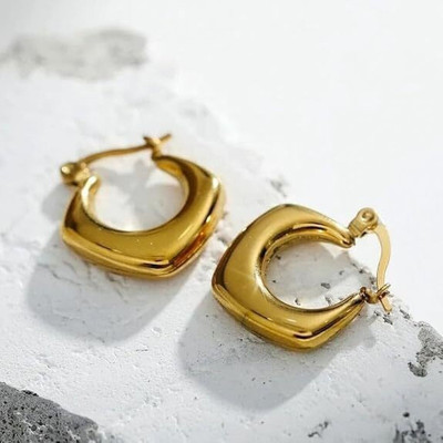 MaDe Jewel Korean style Radiant Glossy korean Golden Chic Shield Hoop Earrings Brass Hoop Earring