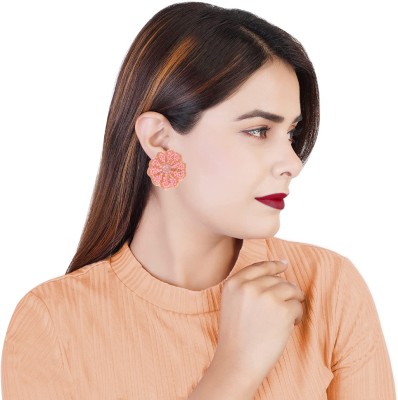 University Trendz Peach Studs Handmade Earing For Women & Girls Beads Fabric Drops & Danglers